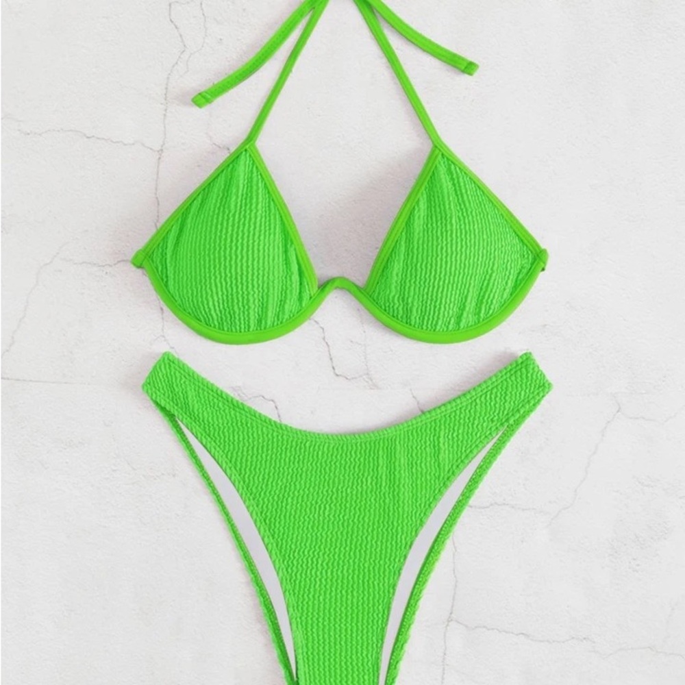 NWOT SHEIN Textured Halter Push Up High Cut Bikini Swimsuit